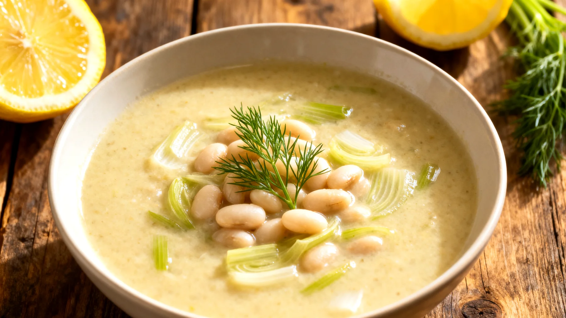 Fenchelsuppe mit weißen Bohnen und Zitrone"