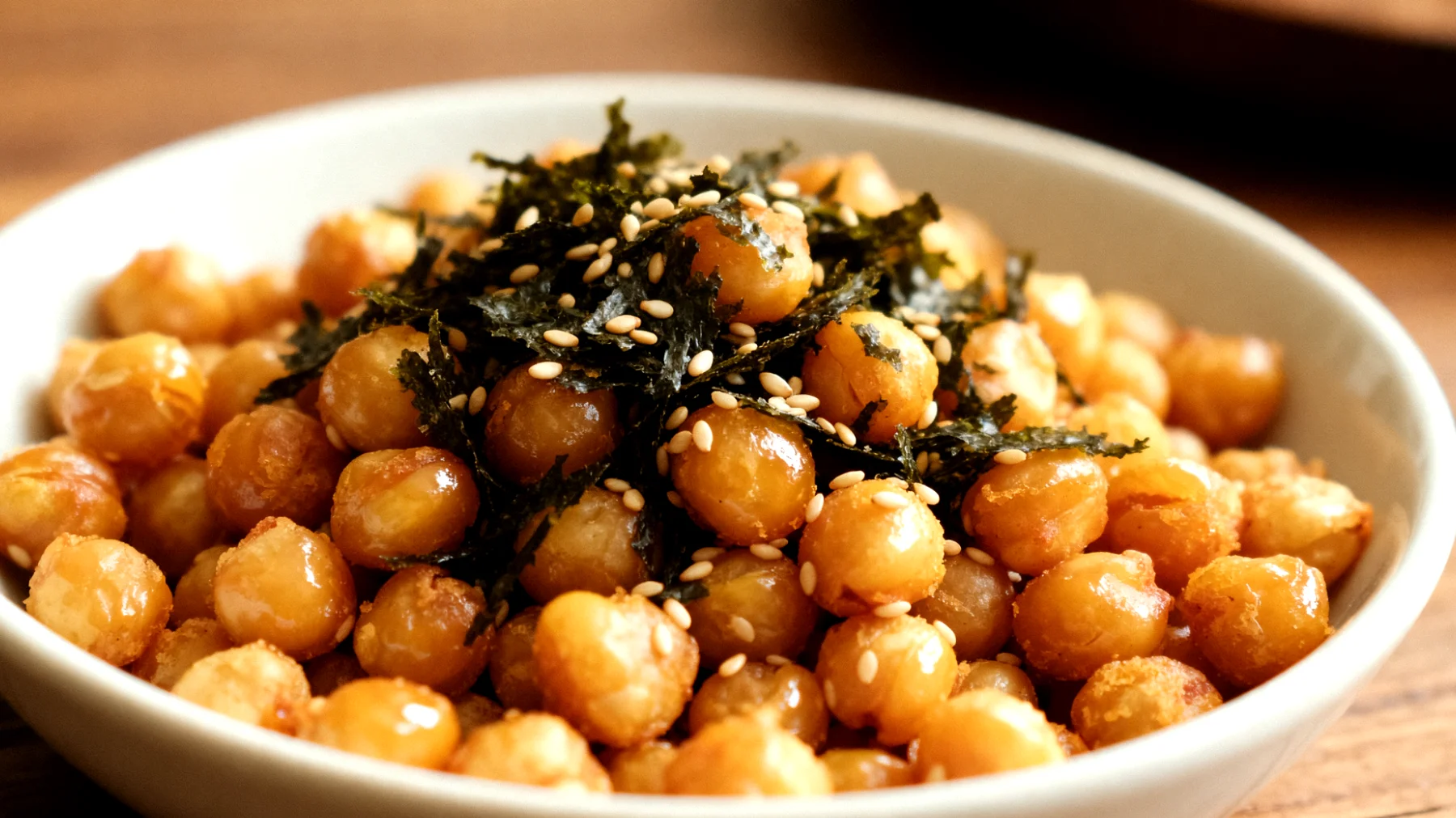 Geröstete Kichererbsen mit Algen und Sesam"